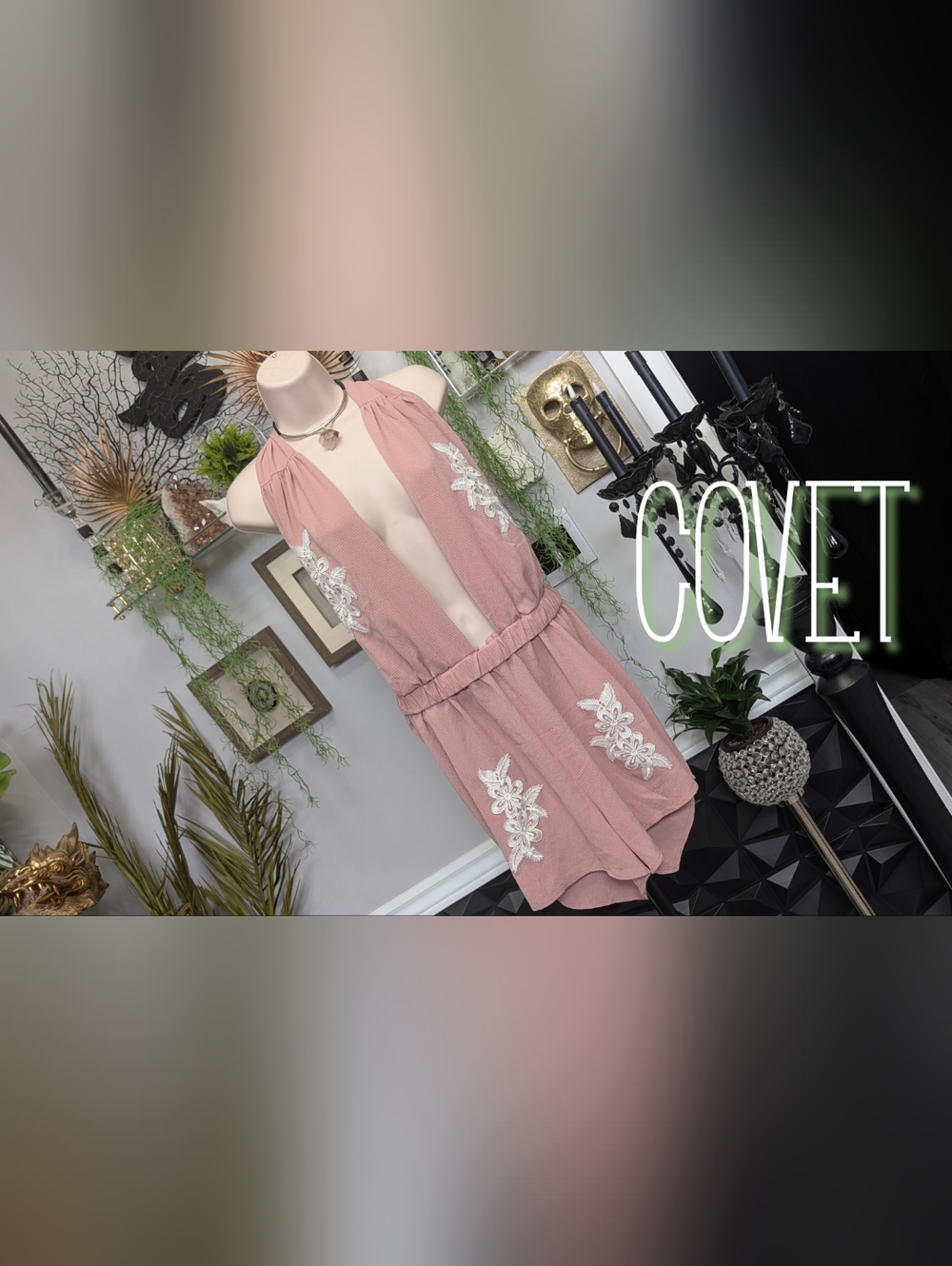 Covet Dusty Rose Shorts Halter Romper Suit XL